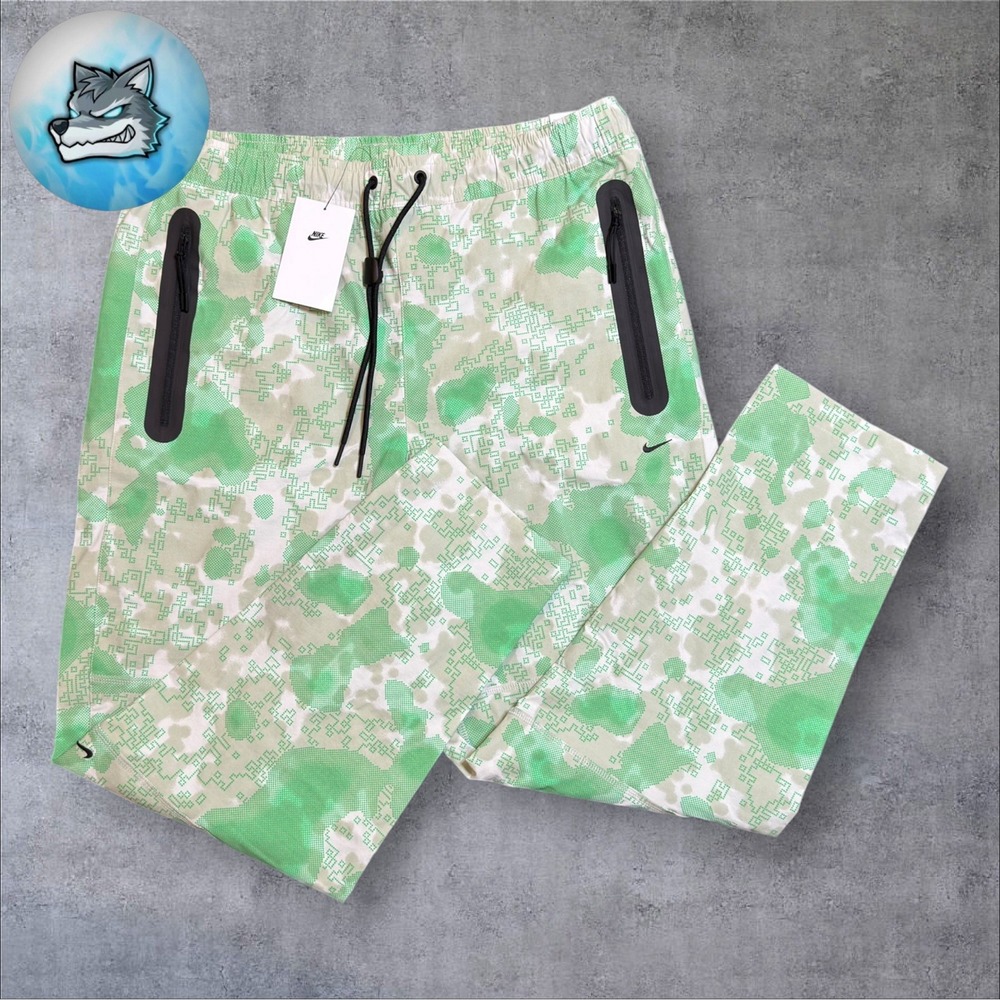 Nike Tech Woven Pants AOP Green Light Silver Camo Oversized Size L HV0972-034